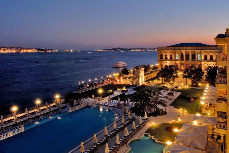 Çırağan Palace Kempinski, Turkey view during night.
