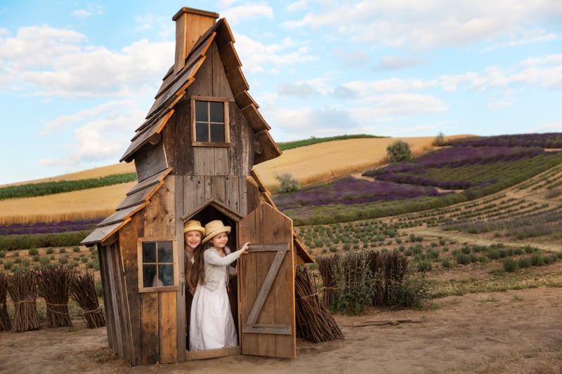 Couple of world schooling kids playing in a cubby house on a farm-1