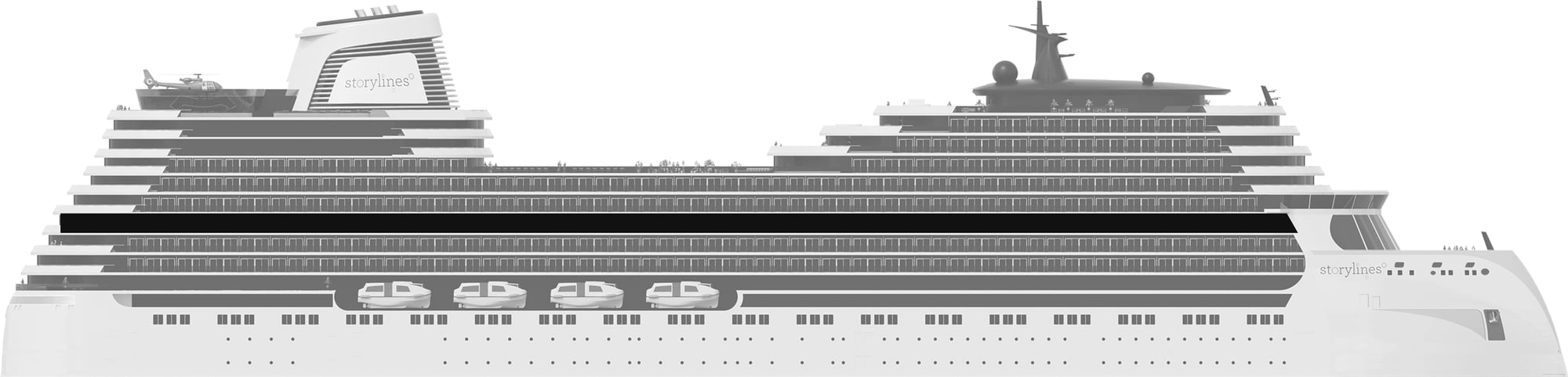 Profile shot of Storylines condo ship showing the location of Deck 11