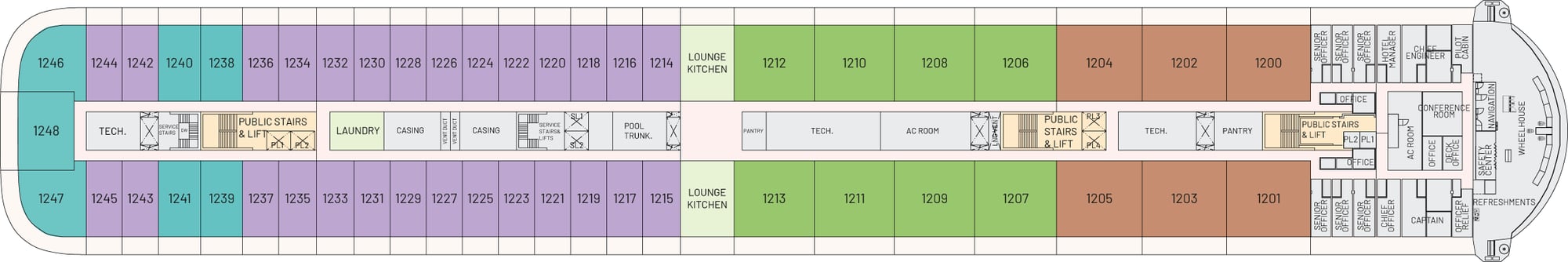 Floorplan of Deck 12 showing the location of cruise ship apartments
