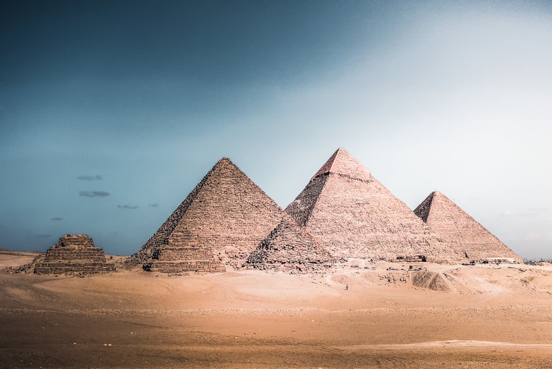 The great pyramids at Giza as seen on a Cape to Cairo overland expedition