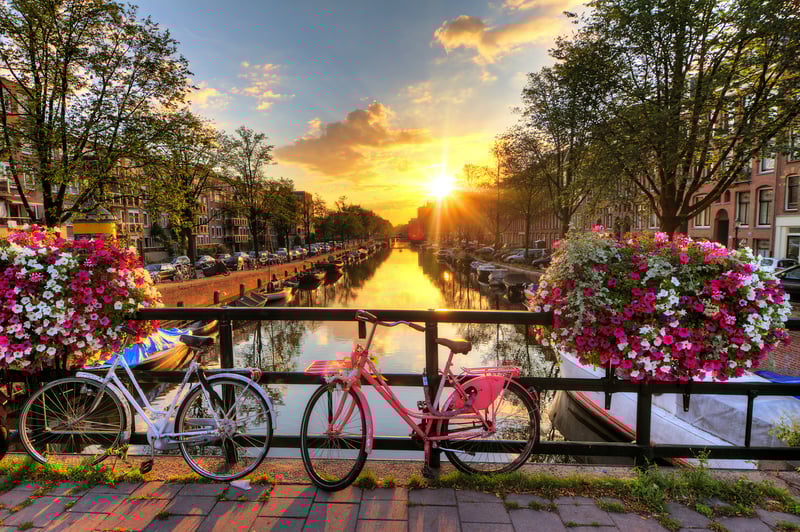 Visiting Europe: Beautiful sunrise over Amsterdam, The Netherlands