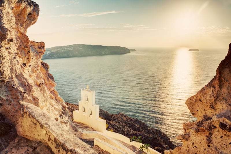 Traditional chapel on Santorini island, Greece.